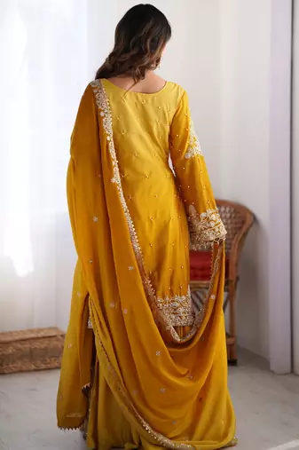 Mustard yellow zari work salwar kameez