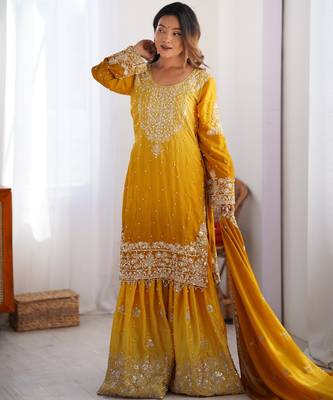 Mustard yellow zari work salwar kameez 4