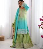 Sea green and lime ombre gharara suit