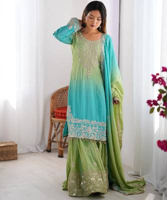 Sea green and lime ombre gharara suit 2