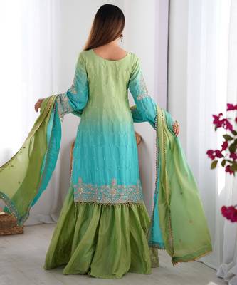 Sea green and lime ombre gharara suit 3