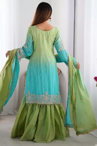Sea green and lime ombre gharara suit