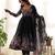 Black organza floral print anarkali set with floral print dupatta and pant