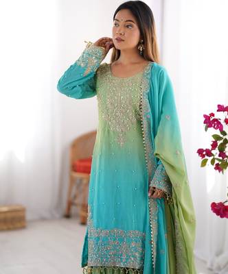 Sea green and lime ombre gharara suit 4