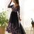 Black organza floral print anarkali set with floral print dupatta and pant