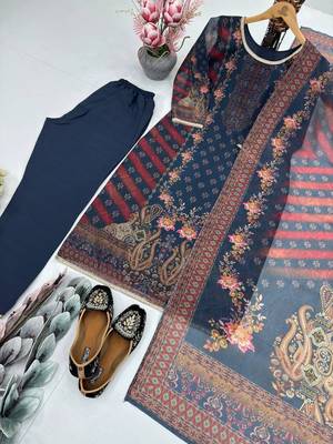 Navy blue printed kurti with sequin accents 1