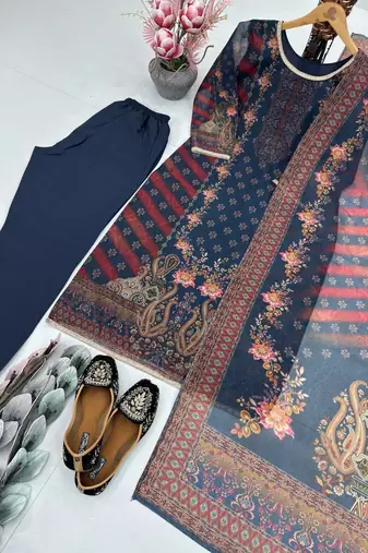 Navy blue printed kurti with sequin accents