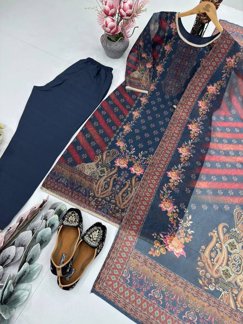 Navy blue printed kurti with sequin accents