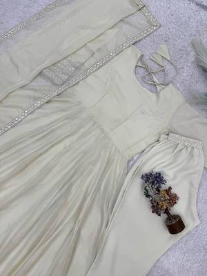 Cream cotton anarkali with mirror work 4