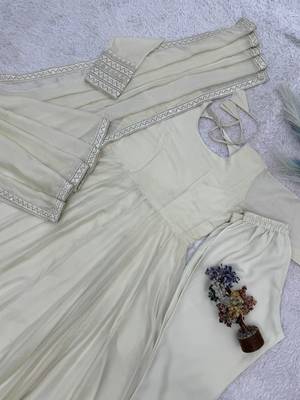Cream cotton anarkali with mirror work 5