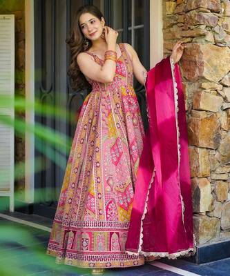 Pink multi-patterned festive lehenga 1