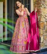 Pink multi-patterned festive lehenga