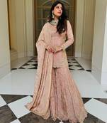 Pastel pink embroidered sharara suit