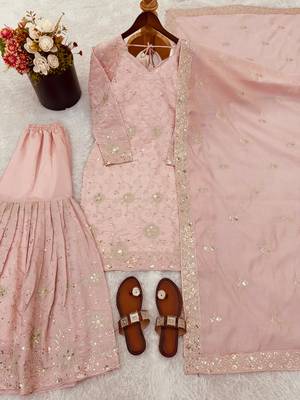 Pastel pink embroidered sharara suit 2
