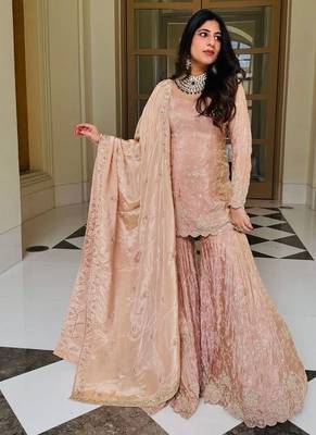 Pastel pink embroidered sharara suit 3