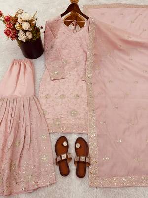 Pastel pink embroidered sharara suit 4