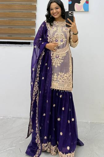 Royal blue heavily embellished sharara set