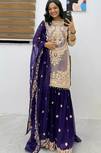 Royal blue heavily embellished sharara set