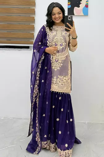 Royal blue heavily embellished sharara set