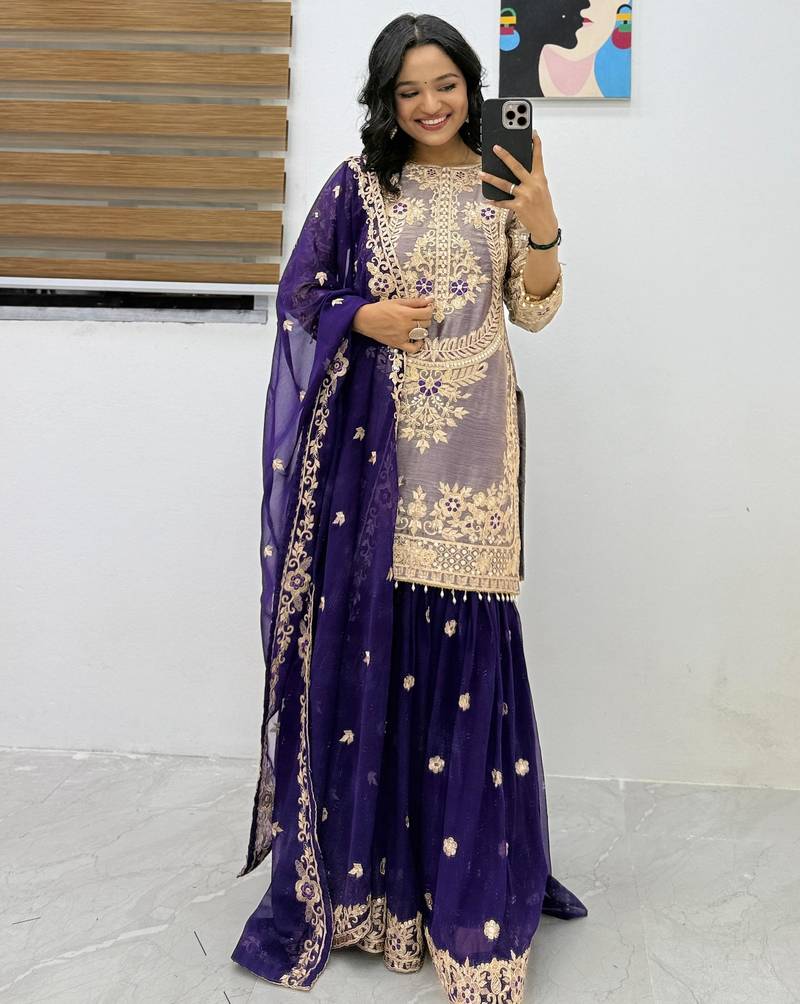 Royal blue heavily embellished sharara set