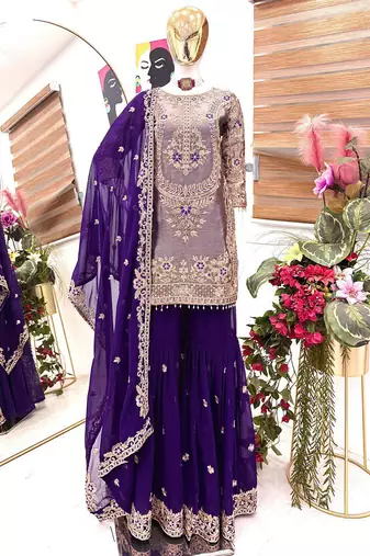 Royal blue heavily embellished sharara set