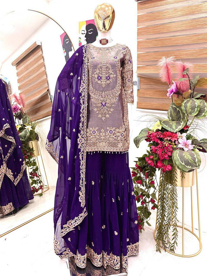 Royal blue heavily embellished sharara set