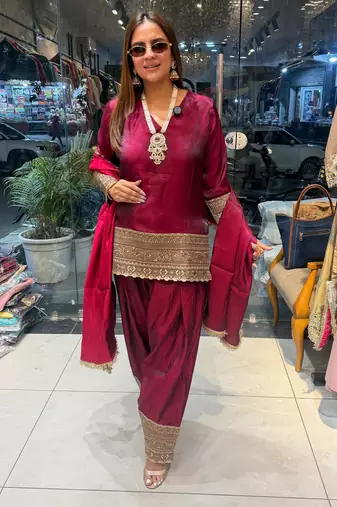 Red embroidered salwar kameez set