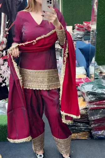 Red embroidered salwar kameez set