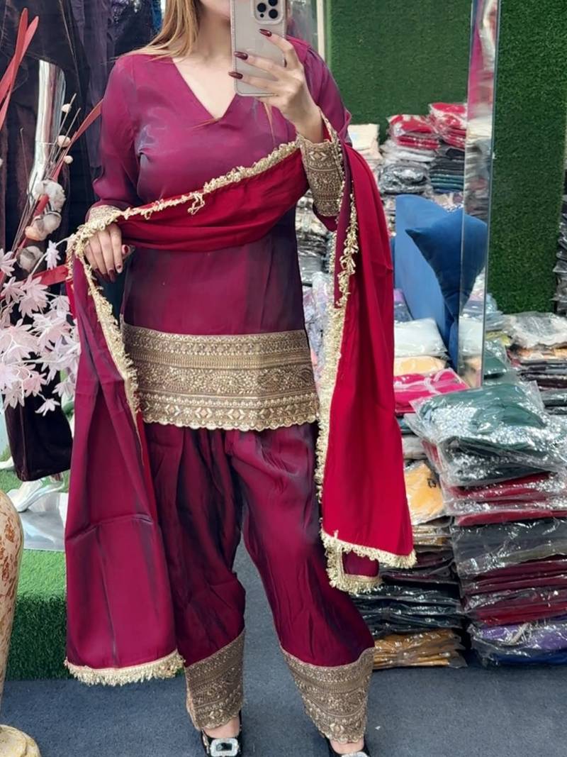 Red embroidered salwar kameez set