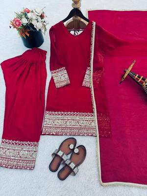 Red embroidered salwar kameez set 3