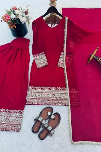 Red embroidered salwar kameez set