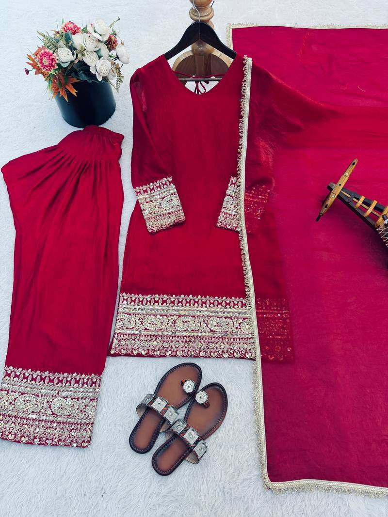 Red embroidered salwar kameez set