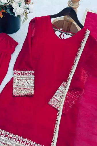 Red embroidered salwar kameez set