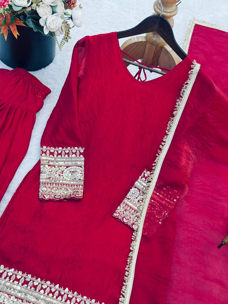 Red embroidered salwar kameez set
