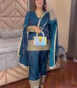 Teal blue embroidered  salwar kameez set