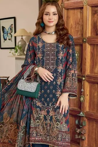 Navy blue printed kurti with sequin accents