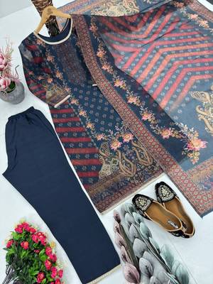 Navy blue printed kurti with sequin accents 3