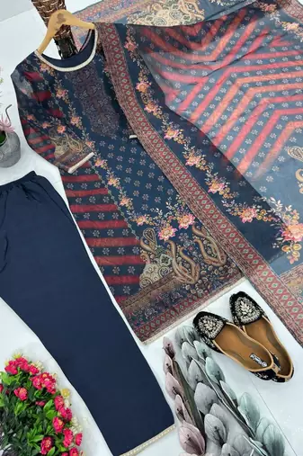 Navy blue printed kurti with sequin accents