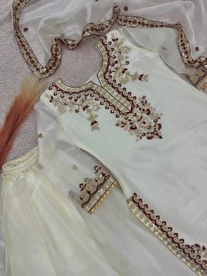 Ivory silk blend embroidered palazzo ensemble 5