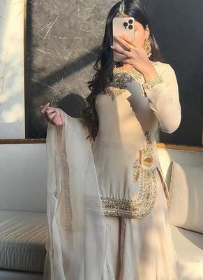 Ivory silk blend embroidered palazzo set 2