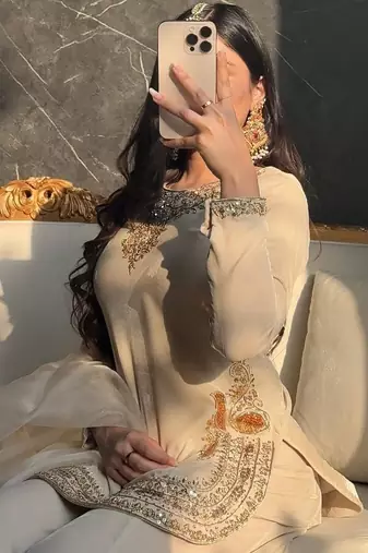 Ivory silk blend embroidered palazzo set
