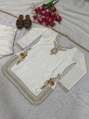 Ivory silk blend embroidered palazzo set 5
