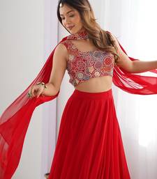 red full stitched fox georgette lehenga choli set for women