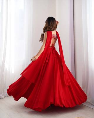 red full stitched fox georgette lehenga choli set for women 3