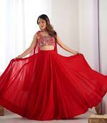 red full stitched fox georgette lehenga choli set for women