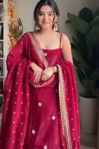 Deep crimson silk blend anarkali set