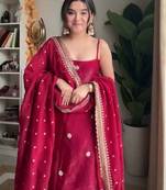 Deep crimson silk blend anarkali set