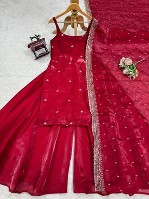Deep crimson silk blend anarkali set 3