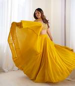 yellow full stitched fox georgette lehenga choli set for women