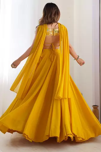 yellow full stitched fox georgette lehenga choli set for women